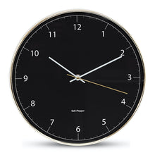 Load image into Gallery viewer, Stay ahead of time and style any wall space with this classic 31cm BLAIR wall clock from Salt&Pepper's MOOD collection. Black face, gold frame. Easy-to-read numbers and dials. Silent sweep movement. Shop online or instore. AfterPay available. Australia wide Shipping. | Bliss Gifts & Homewares | Unit 8, 259 Princes Hwy Ulladulla | South Coast NSW | 0427795959, 44541523