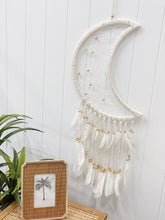 Load image into Gallery viewer, Encourage peaceful nights by placing our beautiful Beaded Moon Dream Catcher in a nursery or child's room, or even just to add some bohemian style to your home. Features beaded tassels and beaded weave in the moon shape. Hangs 97cm.| Bliss Gifts & Homewares | Unit 8, 259 Princes Hwy Ulladulla | South Coast NSW | Online Retail Gift & Homeware Shopping | 0427795959, 44541523