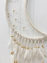 Load image into Gallery viewer, Encourage peaceful nights by placing our beautiful Beaded Moon Dream Catcher in a nursery or child's room, or even just to add some bohemian style to your home. Features beaded tassels and beaded weave in the moon shape. Hangs 97cm.| Bliss Gifts & Homewares | Unit 8, 259 Princes Hwy Ulladulla | South Coast NSW | Online Retail Gift & Homeware Shopping | 0427795959, 44541523