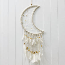 Load image into Gallery viewer, Encourage peaceful nights by placing our beautiful Beaded Moon Dream Catcher in a nursery or child's room, or even just to add some bohemian style to your home. Features beaded tassels and beaded weave in the moon shape. Hangs 97cm.| Bliss Gifts & Homewares | Unit 8, 259 Princes Hwy Ulladulla | South Coast NSW | Online Retail Gift & Homeware Shopping | 0427795959, 44541523