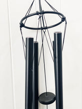 Load image into Gallery viewer, Our bold and beautiful Black Metal Harmonious Tuned Wind Chime features 5 large tubes in all different sizes to give different sounds to your outdoor space. With a strong hook at the top, this stunning wind chime gives off beautiful sound an energy. 85cm.| Bliss Gifts & Homewares | Unit 8, 259 Princes Hwy Ulladulla | South Coast NSW | Online Retail Gift & Homeware Shopping | 0427795959, 44541523