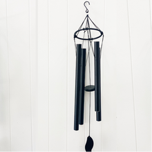 Load image into Gallery viewer, Our bold and beautiful Black Metal Harmonious Tuned Wind Chime features 5 large tubes in all different sizes to give different sounds to your outdoor space. With a strong hook at the top, this stunning wind chime gives off beautiful sound an energy. 85cm.| Bliss Gifts & Homewares | Unit 8, 259 Princes Hwy Ulladulla | South Coast NSW | Online Retail Gift & Homeware Shopping | 0427795959, 44541523