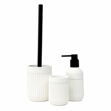 Load image into Gallery viewer, Embrace the latest trends in bathroom styling with the Cult Toilet Brush Holder. Made from poly resin, this 10x35.5cm toilet brush holder in monochromatic matte white enjoys a minimalist design with a ribbed texture finish.| Bliss Gifts & Homewares | Unit 8, 259 Princes Hwy Ulladulla | South Coast NSW | Online Retail Gift & Homeware Shopping | 0427795959, 44541523