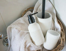 Load image into Gallery viewer, Embrace the latest trends in bathroom styling with the Cult Toilet Brush Holder. Made from poly resin, this 10x35.5cm toilet brush holder in monochromatic matte white enjoys a minimalist design with a ribbed texture finish.| Bliss Gifts & Homewares | Unit 8, 259 Princes Hwy Ulladulla | South Coast NSW | Online Retail Gift & Homeware Shopping | 0427795959, 44541523