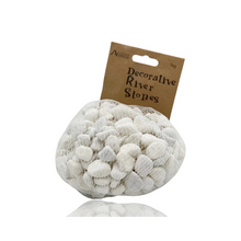 Load image into Gallery viewer, Decorate your faux flower vases, shallow platters, potted plants and much more with our washed White Decorative River Pebbles. Bringing a natural theme to your home decor, whatever you display is sure to look crisp and creative. Comes in a 1kg bag. | Bliss Gifts & Homewares | Unit 8, 259 Princes Hwy Ulladulla | South Coast NSW | Online Retail Gift & Homeware Shopping | 0427795959, 44541523