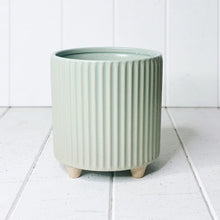 Load image into Gallery viewer, Display your favourite floral accents with our beautiful Fraser Ceramic Pot with Feet. The soft tone will suit any decor, while the ribbed pattern adds texture to any space. 13.5 x 14.3cm.| Bliss Gifts & Homewares | Unit 8, 259 Princes Hwy Ulladulla | South Coast NSW | Online Retail Gift & Homeware Shopping | 0427795959, 44541523