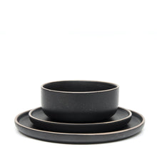 Load image into Gallery viewer, Ideal for everyday dining is Salt&Pepper's 12 piece HANA dinner set in black, offers a simple yet modern shape with a slight speckle tone throughout and is finished with a natural-coloured rim. Shop online. AfterPay available. Australia wide Shipping | Bliss Gifts & Homewares - Unit 8, 259 Princes Hwy Ulladulla - 0427795959, 44541523
