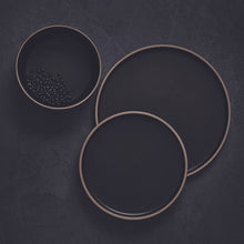 Load image into Gallery viewer, Ideal for everyday dining is Salt&Pepper's 12 piece HANA dinner set in black, offers a simple yet modern shape with a slight speckle tone throughout and is finished with a natural-coloured rim. Shop online. AfterPay available. Australia wide Shipping | Bliss Gifts & Homewares - Unit 8, 259 Princes Hwy Ulladulla - 0427795959, 44541523