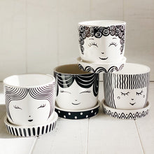 Load image into Gallery viewer, Our quirky black and white Hipster Face pots are full of personality and style. Perfect for having fun while displaying your favourite plants, they look great on a window sill or on a shelf. Four fun styles to choose from. Shop online. AfterPay available. Australia wide Shipping | Bliss Gifts & Homewares - Unit 8, 259 Princes Hwy Ulladulla - 0427795959, 44541523