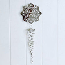 Load image into Gallery viewer, Our Mandala Vortex Spiral Spinner is so delicately impressive and would fit into any home style, inside or outside. It creates the vortex illusion by spinning with an intricately detailed Mandala symbol hanging above. 60cm.| Bliss Gifts & Homewares | Unit 8, 259 Princes Hwy Ulladulla | South Coast NSW | Online Retail Gift & Homeware Shopping | 0427795959, 44541523