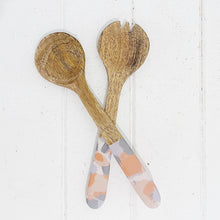 Load image into Gallery viewer, Complete your summer lunch or dinner table spread with a leafy salad easily served with our long handled Phoebe Wooden Salad Server Set. This set includes one serving spoon and one serving fork. Approx 27cm x 8cm.| Bliss Gifts & Homewares | Unit 8, 259 Princes Hwy Ulladulla | South Coast NSW | Online Retail Gift & Homeware Shopping | 0427795959, 44541523