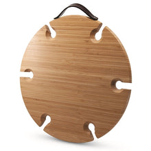 Load image into Gallery viewer, Made from lightweight bamboo, this circular tray includes four stainless steel cheese knives, screw legs in two heights and six openings to safeguard your wine-stemmed glasses – with room for fine cheeses in the middle. BLISS Gifts & Homewares - Online & In-store. AfterPay now available.| Bliss Gifts & Homewares | Unit 8, 259 Princes Hwy Ulladulla | South Coast NSW | Online Retail Gift & Homeware Shopping | 0427795959, 44541523