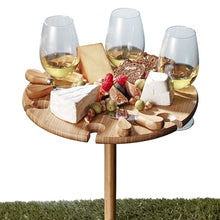 Load image into Gallery viewer, Made from lightweight bamboo, this circular tray includes four stainless steel cheese knives, screw legs in two heights and six openings to safeguard your wine-stemmed glasses – with room for fine cheeses in the middle. BLISS Gifts & Homewares - Online & In-store. AfterPay now available.| Bliss Gifts & Homewares | Unit 8, 259 Princes Hwy Ulladulla | South Coast NSW | Online Retail Gift & Homeware Shopping | 0427795959, 44541523