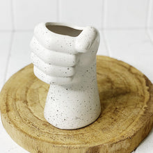 Load image into Gallery viewer, Our new Sculpture Arm Vase is 'hands down' the best vase for your contemporary home. With a cement speckle look, this on-trend vase can also be used as a pot! 10x9.5x16cm.| Bliss Gifts & Homewares | Unit 8, 259 Princes Hwy Ulladulla | South Coast NSW | Online Retail Gift & Homeware Shopping | 0427795959, 44541523