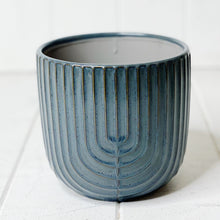 Load image into Gallery viewer, Our charming Sundae Ripple Ceramic Pot has a subtle crackle glaze that perfectly contrasts its textured body and rim. Ideal for displaying small plants and flowers with a drainage hold and plug or use as decorative storage. 13.6 x 12.8cm| Bliss Gifts & Homewares | Unit 8, 259 Princes Hwy Ulladulla | South Coast NSW | Online Retail Gift & Homeware Shopping | 0427795959, 44541523