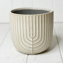 Load image into Gallery viewer, Our charming Sundae Ripple Ceramic Pot has a subtle crackle glaze that perfectly contrasts its textured body and rim. Ideal for displaying small plants and flowers with a drainage hold and plug or use as decorative storage. 13.6 x 12.8cm| Bliss Gifts & Homewares | Unit 8, 259 Princes Hwy Ulladulla | South Coast NSW | Online Retail Gift & Homeware Shopping | 0427795959, 44541523