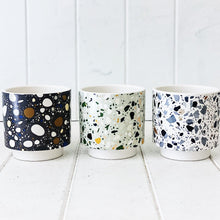 Load image into Gallery viewer, Showcase your favourite plants, succulents, and flowers with the beautiful and unique Terrazzo Pots in Small. Approx size: 10x10x10cm. Ceramic. Drainage hole and plug for your convenience.| Bliss Gifts & Homewares | Unit 8, 259 Princes Hwy Ulladulla | South Coast NSW | Online Retail Gift & Homeware Shopping | 0427795959, 44541523