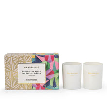 Load image into Gallery viewer, The Wanderlust "The Festive Season" Candle Set has scents based on places so you can visit the world through your nose. This set of two 198g candles has aromas of London and Hawaii, lighting the flame of your burning travel desire.| Bliss Gifts & Homewares | Unit 8, 259 Princes Hwy Ulladulla | South Coast NSW | Online Retail Gift & Homeware Shopping | 0427795959, 44541523