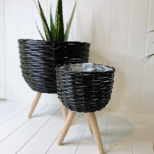 Load image into Gallery viewer, Elevate the look of your plant or floral display with our Black Wicker Pot Holder/planter. Indoor plants are on trend and our stylish Wicker planters are perfect for showing off your gorgeous greenery.| Bliss Gifts & Homewares | Unit 8, 259 Princes Hwy Ulladulla | South Coast NSW | Online Retail Gift & Homeware Shopping | 0427795959, 44541523