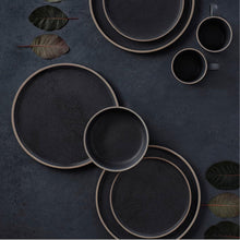 Load image into Gallery viewer, Ideal for everyday dining is Salt&Pepper's 12 piece HANA dinner set in black, offers a simple yet modern shape with a slight speckle tone throughout and is finished with a natural-coloured rim. Shop online. AfterPay available. Australia wide Shipping | Bliss Gifts & Homewares - Unit 8, 259 Princes Hwy Ulladulla - 0427795959, 44541523