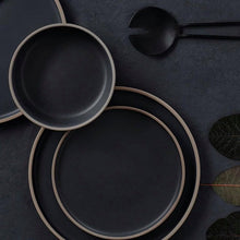 Load image into Gallery viewer, Ideal for everyday dining is Salt&Pepper's 12 piece HANA dinner set in black, offers a simple yet modern shape with a slight speckle tone throughout and is finished with a natural-coloured rim. Shop online. AfterPay available. Australia wide Shipping | Bliss Gifts & Homewares - Unit 8, 259 Princes Hwy Ulladulla - 0427795959, 44541523