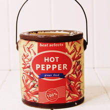 Load image into Gallery viewer, These funky ceramic Retro Garden Vegetable Print Planters are the perfect rustic pot to put on display in your home or plant your favourite herb or plant inside | 8 styles available | Ceramic rustic tin can look | 11.5 x 12cm | Drainage hole and plug | Shop online or in-store | AfterPay available | Australia wide Shipping | Unit 8, 259 Princes Hwy Ulladulla | South Coast NSW | 0427795959, 44541523