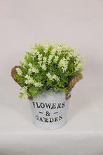 Load image into Gallery viewer, Potted flowers in rustic flower pot with rope handle