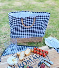 Load image into Gallery viewer, PICNIC Tote Bag Set - Deluxe Picnic Tote Bag for 2 people - this lightweight bag with a wicker base and carry handles includes 2x ceramic plates, 2x three-piece cutlery sets, 2x plastic wine glasses | Salt&Pepper |Bliss Gifts & Homewares - Unit 8, 259 Princes Hwy Ulladulla - Shop Online & In store - 0427795959, 44541523 - Australia wide shipping