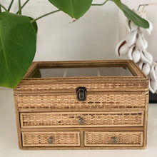 Load image into Gallery viewer, Natural-toned small rattan box, ideal for protecting jewellery from dust.
