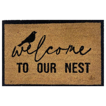 Load image into Gallery viewer, Our Welcome To Our Nest Door Mat is the perfect way to create a welcoming feel to your home before your guests even step foot inside with its beautiful design. Made from Natural coir fibres. PVC backing. Measures: 40x60x1.5cm.| Bliss Gifts & Homewares | Unit 8, 259 Princes Hwy Ulladulla | South Coast NSW | Online Retail Gift & Homeware Shopping | 0427795959, 44541523
