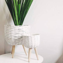Load image into Gallery viewer, Elevate the look of your plant or floral display with our White Wicker pot Holder - Small. Indoor plants are on trend and our stylish Wicker planters are perfect for showing off your gorgeous greenery. Shop online. AfterPay available. Australia wide Shipping. | Bliss Gifts & Homewares | Unit 8, 259 Princes Hwy Ulladulla | South Coast NSW | 0427795959, 44541523