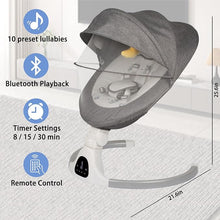 Load image into Gallery viewer, Electric Baby Swing - Touch Screen, 5 Speeds, Portable, Bluetooth, Lullabies, Timer, 5-Point Harness for Infants &amp; Toddlers