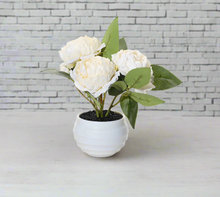Load image into Gallery viewer, Elegant Artificial Peony Arrangement in White Pot – 17cm