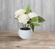 Load image into Gallery viewer, Elegant Artificial Peony Arrangement in White Pot – 17cm