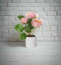 Load image into Gallery viewer, Elegant Artificial Rose Arrangement in Textured Ceramic Pot – 20cm