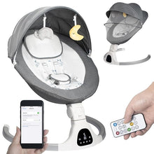 Load image into Gallery viewer, Electric Baby Swing - Touch Screen, 5 Speeds, Portable, Bluetooth, Lullabies, Timer, 5-Point Harness for Infants &amp; Toddlers