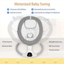 Load image into Gallery viewer, Electric Baby Swing - Touch Screen, 5 Speeds, Portable, Bluetooth, Lullabies, Timer, 5-Point Harness for Infants &amp; Toddlers