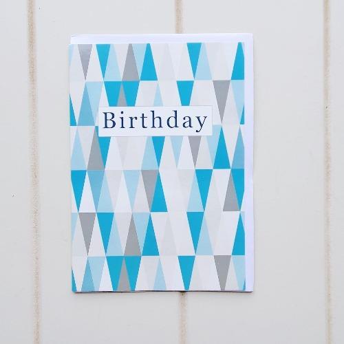 Birthday Turquoise Triangles Greeting Card. Enjoy giving someone special this tall geometric triangular birthday card. Inside of the card says 