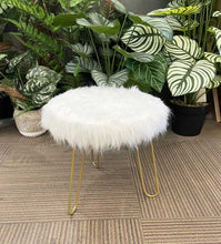 Load image into Gallery viewer, Faux Fur Shaggy White 3- Legged Stool/Footstool