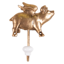 Load image into Gallery viewer, Flying Pig Wall Hook – Antique Gold