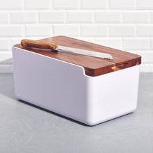 Load image into Gallery viewer, Salt&amp;Pepper&#39;s HUDSON Bread Bin with Wooden Cutting Board is the result of a beautiful combination of acacia wood and a sleek white stainless steel base - Includes bread bin, chopping board and bread knife | Shop online or in-store | AfterPay available | Australia wide Shipping | Unit 8, 259 Princes Hwy Ulladulla | South Coast NSW | 0427795959, 44541523