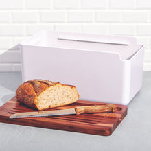 Load image into Gallery viewer, Salt&amp;Pepper&#39;s HUDSON Bread Bin with Wooden Cutting Board is the result of a beautiful combination of acacia wood and a sleek white stainless steel base - Includes bread bin, chopping board and bread knife | Shop online or in-store | AfterPay available | Australia wide Shipping | Unit 8, 259 Princes Hwy Ulladulla | South Coast NSW | 0427795959, 44541523