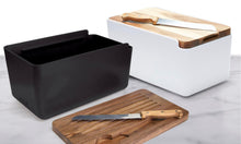 Load image into Gallery viewer, Salt&amp;Pepper&#39;s HUDSON Bread Bin with Wooden Cutting Board is the result of a beautiful combination of acacia wood and a sleek white stainless steel base - Includes bread bin, chopping board and bread knife | Shop online or in-store | AfterPay available | Australia wide Shipping | Unit 8, 259 Princes Hwy Ulladulla | South Coast NSW | 0427795959, 44541523