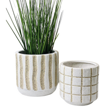 Load image into Gallery viewer, Give your vibrant and colourful potted plants and flowers and incredibly stylish home in our Ivory Pots. Our Ivory pots come in two different styles, stripe and square.| Bliss Gifts &amp; Homewares | Unit 8, 259 Princes Hwy Ulladulla | South Coast NSW | Online Retail Gift &amp; Homeware Shopping | 0427795959, 44541523