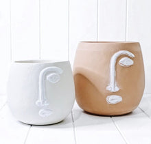 Load image into Gallery viewer, How quirky are our new Pablo Pots in White. The minimal concrete face planters with white detailing come with a drainage hole and plug for you convenience. Measures: 17x15cm. Material: Cement.| Bliss Gifts &amp; Homewares | Unit 8, 259 Princes Hwy Ulladulla | South Coast NSW | Online Retail Gift &amp; Homeware Shopping | 0427795959, 44541523