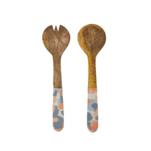 Load image into Gallery viewer, Complete your summer lunch or dinner table spread with a leafy salad easily served with our long handled Phoebe Wooden Salad Server Set. This set includes one serving spoon and one serving fork. Approx 27cm x 8cm.| Bliss Gifts &amp; Homewares | Unit 8, 259 Princes Hwy Ulladulla | South Coast NSW | Online Retail Gift &amp; Homeware Shopping | 0427795959, 44541523