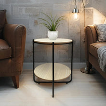 Load image into Gallery viewer, Round Lightwood Side Table with shelf
