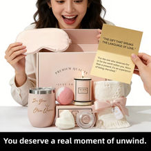 Load image into Gallery viewer, Luxury 7-in-1 Self Care Gift Set (Hamper)– Rose Spa Pamper Box - Bath Bomb, Candle, Tumbler, Silk Eye Mask &amp; More "Gift for Her"