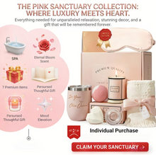 Load image into Gallery viewer, Luxury 7-in-1 Self Care Gift Set (Hamper)– Rose Spa Pamper Box - Bath Bomb, Candle, Tumbler, Silk Eye Mask &amp; More "Gift for Her"