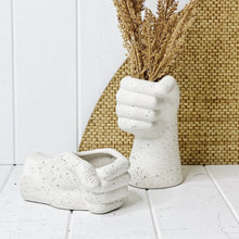 Load image into Gallery viewer, Our new Sculpture Arm Vase is &#39;hands down&#39; the best vase for your contemporary home. With a cement speckle look, this on-trend vase can also be used as a pot! 10x9.5x16cm.| Bliss Gifts &amp; Homewares | Unit 8, 259 Princes Hwy Ulladulla | South Coast NSW | Online Retail Gift &amp; Homeware Shopping | 0427795959, 44541523